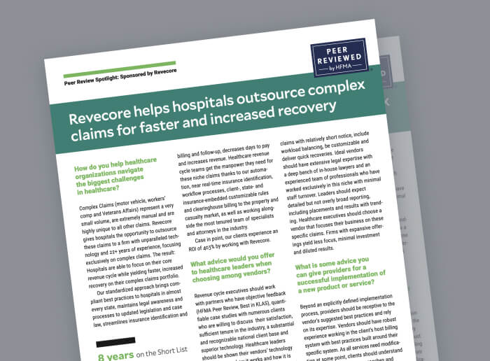 Revecore helps hospitals outsource complex claims for faster and increased recovery